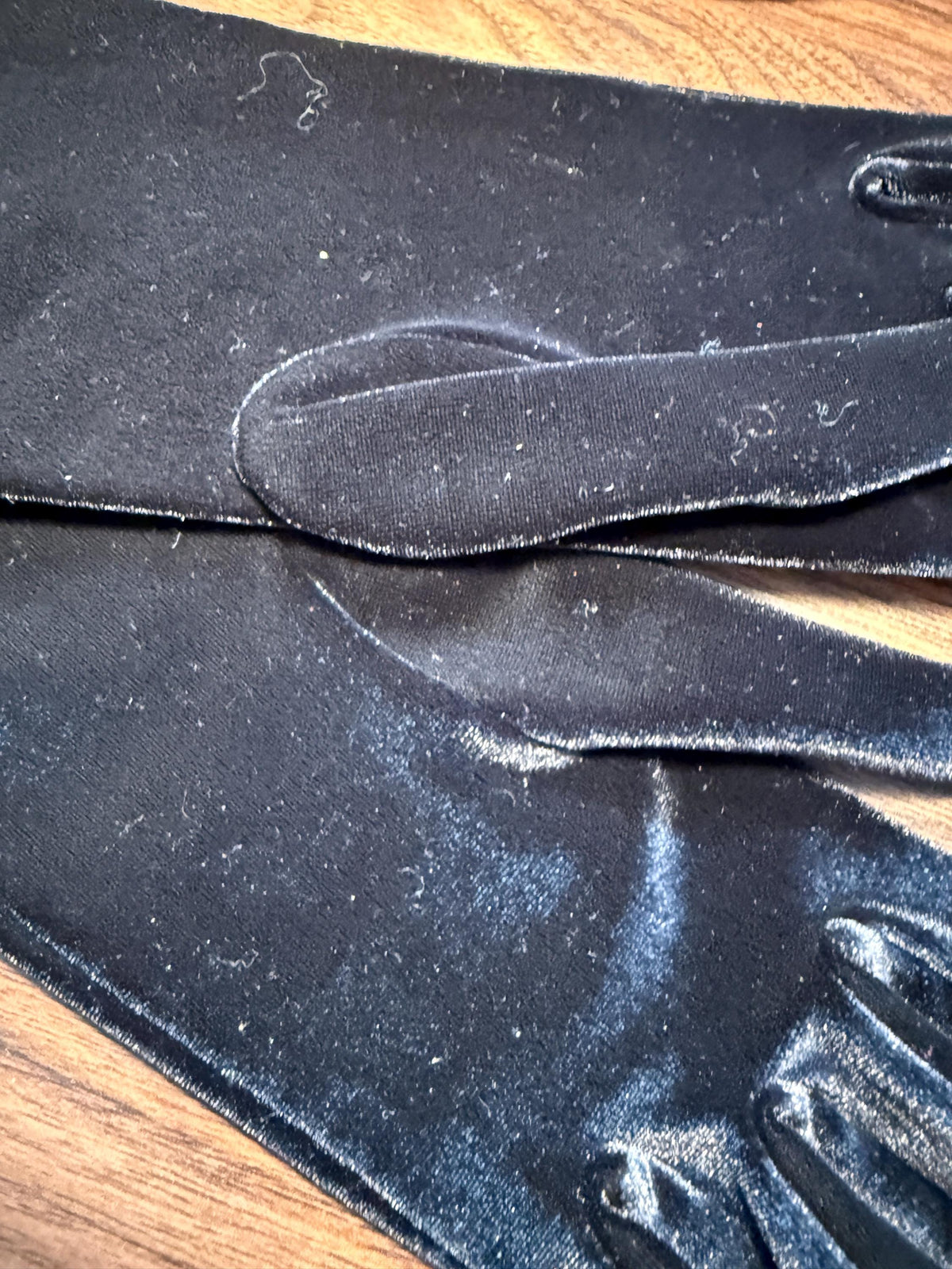 Vintage Black Velvet Gloves with Beaded Floral Design | Evening Gloves