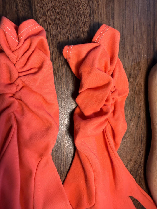 Vintage Coral Orange Gloves with Ruched Cuffs | Long Evening Gloves
