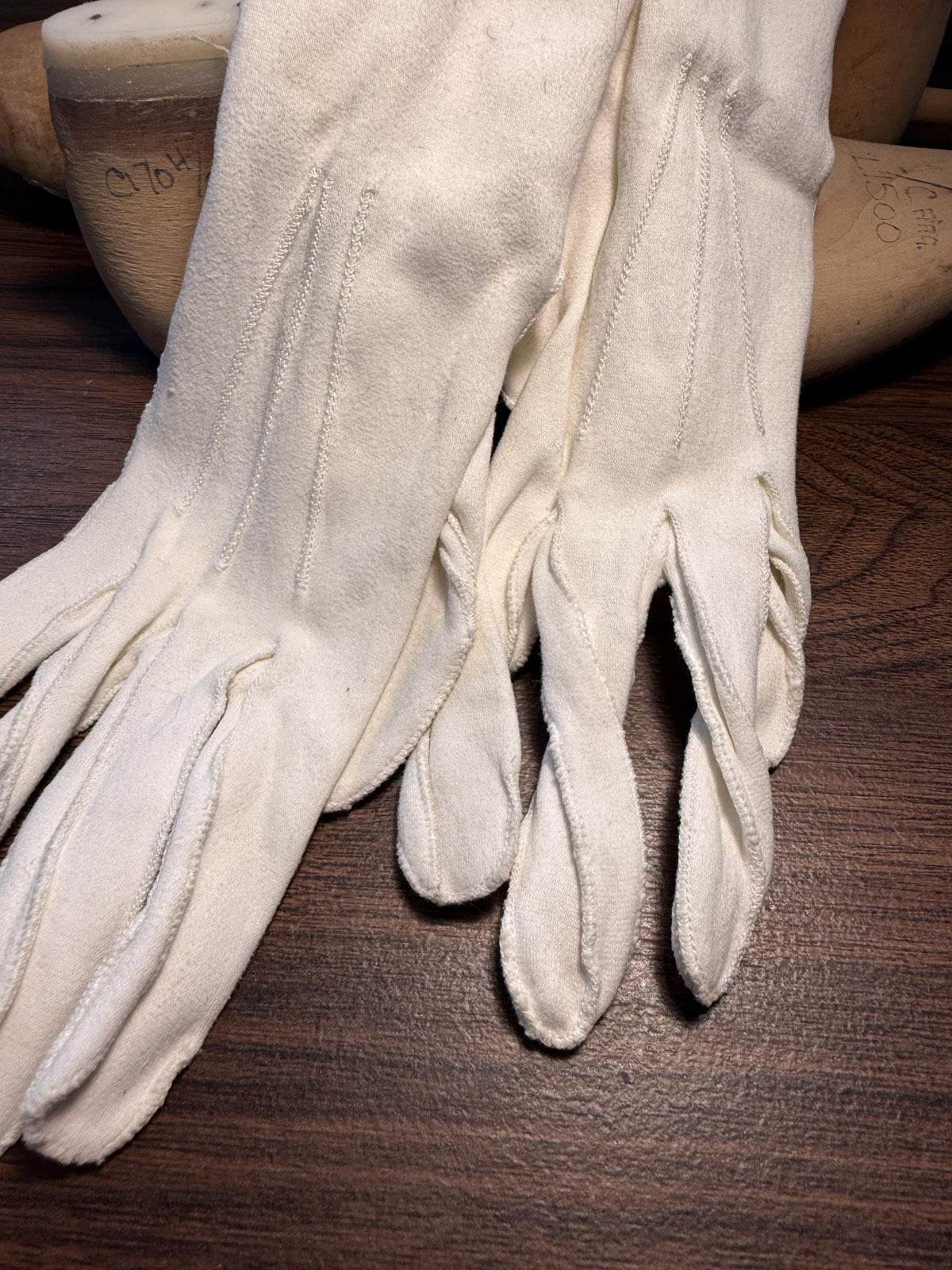 Vintage Ivory Long Gloves with Pearl Buttons | Cream Evening Gloves