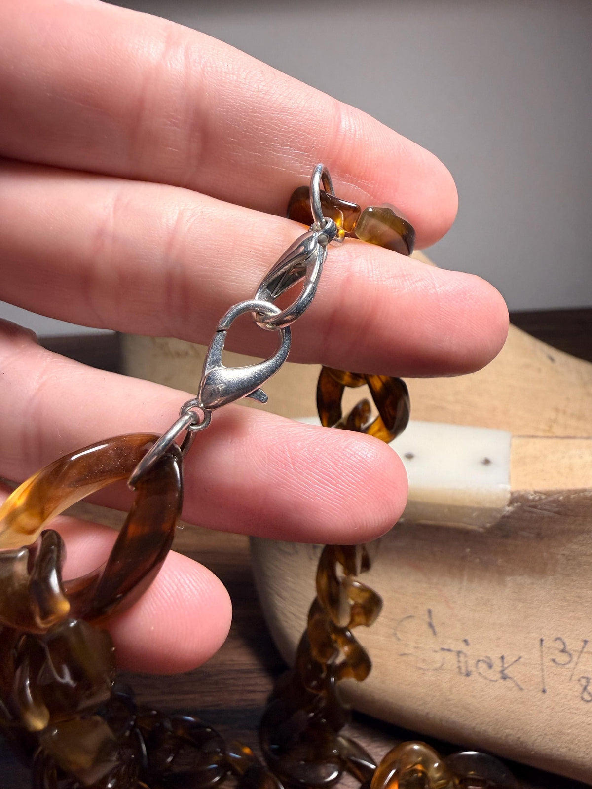 Vintage Faux Tortoiseshell Chain Link Necklace | Long Amber Brown Plastic Statement Jewellery