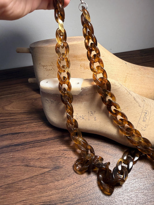 Vintage Faux Tortoiseshell Chain Link Necklace | Long Amber Brown Plastic Statement Jewellery