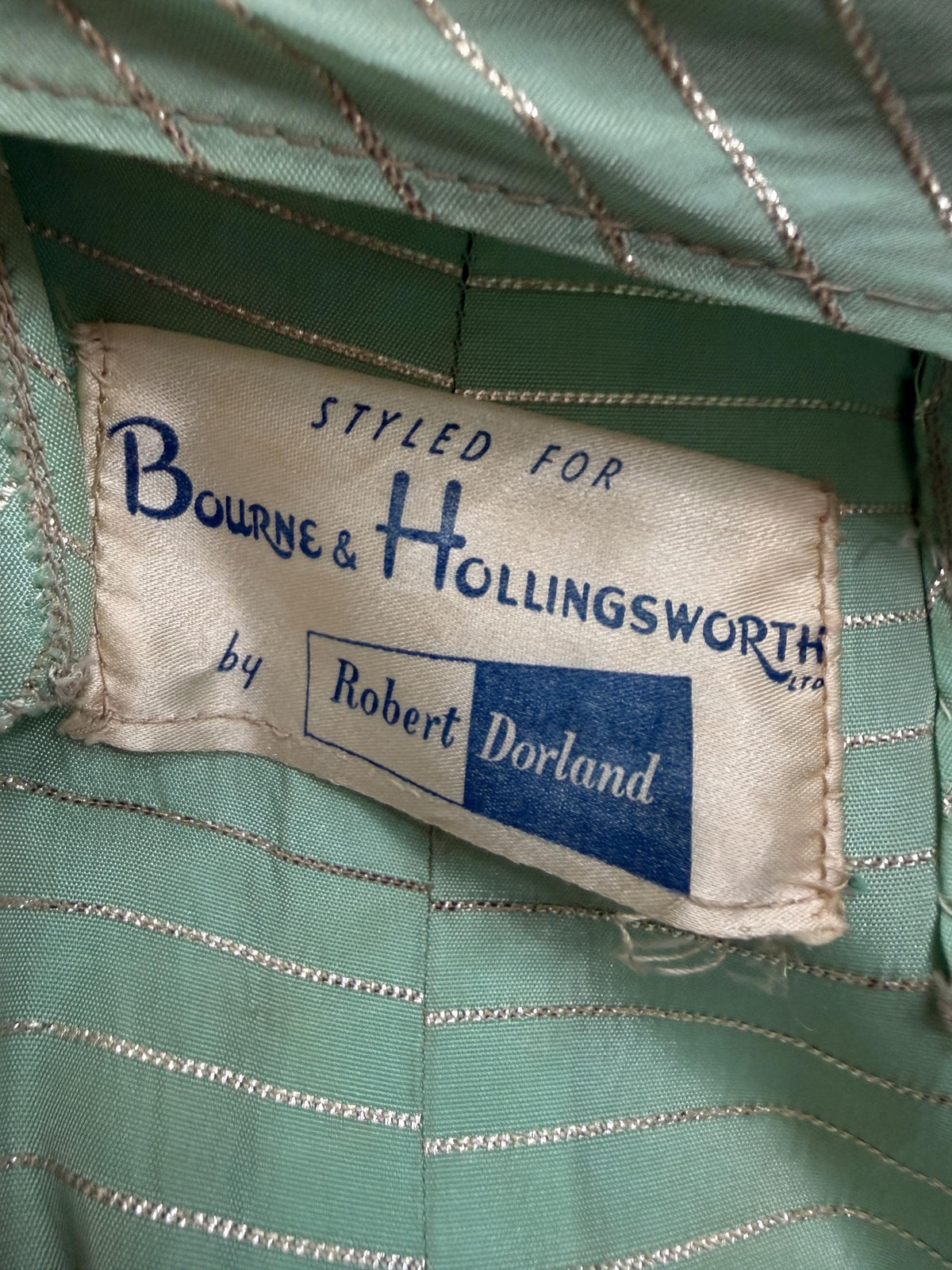 Vintage Robert Dorland for Bourne & Hollingsworth Evening Dress – Peppermint Green, Silver Stripes, Full Tiered Skirt