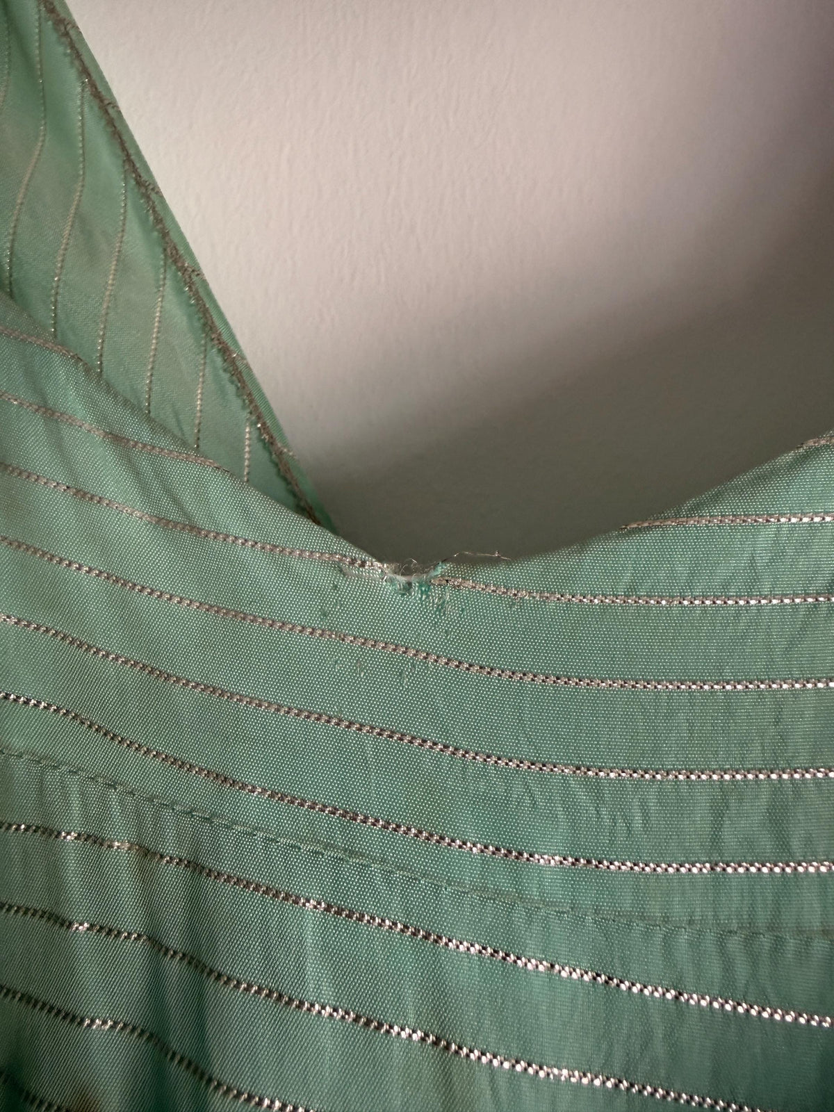 Vintage Robert Dorland for Bourne & Hollingsworth Evening Dress – Peppermint Green, Silver Stripes, Full Tiered Skirt