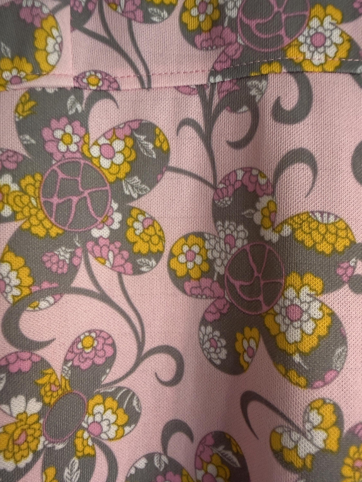 Vintage Pink Floral Maxi Dress, Grey & Yellow Flower Power Print, Sleeveless Scoop Neck High Waist Long Dress