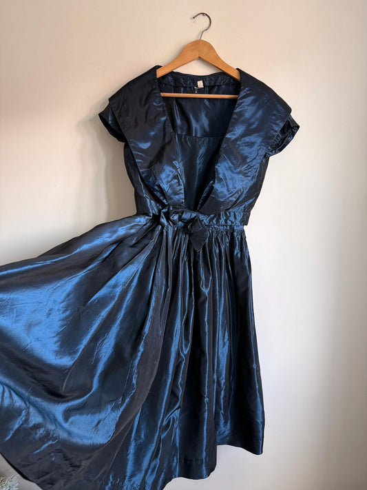 1950s Miss London Blue Silk Dress & Matching Bolero, Vintage Cocktail Dress, Made in Mayfair, Oxford Queen's College Comm. Ball Provenance