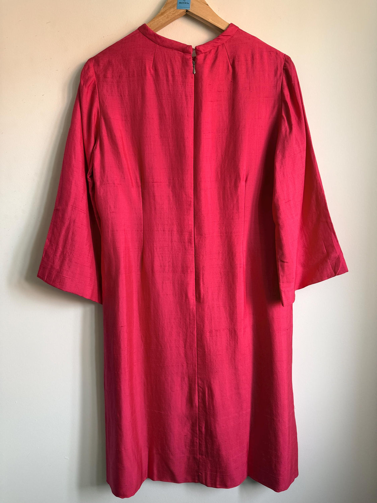 1960s Bright Pink Shift Dress, Vintage Jackie O Style, Three Quarter Flared Sleeves, Cerise Occasion Dress