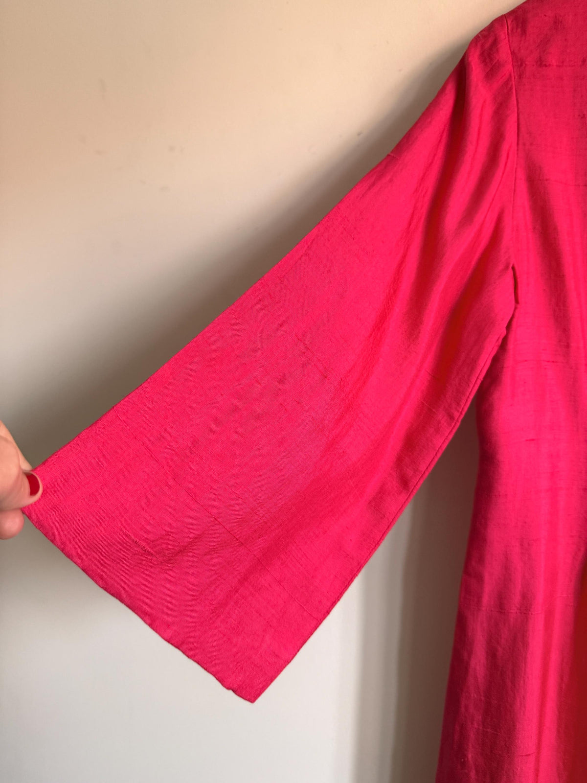 1960s Bright Pink Shift Dress, Vintage Jackie O Style, Three Quarter Flared Sleeves, Cerise Occasion Dress