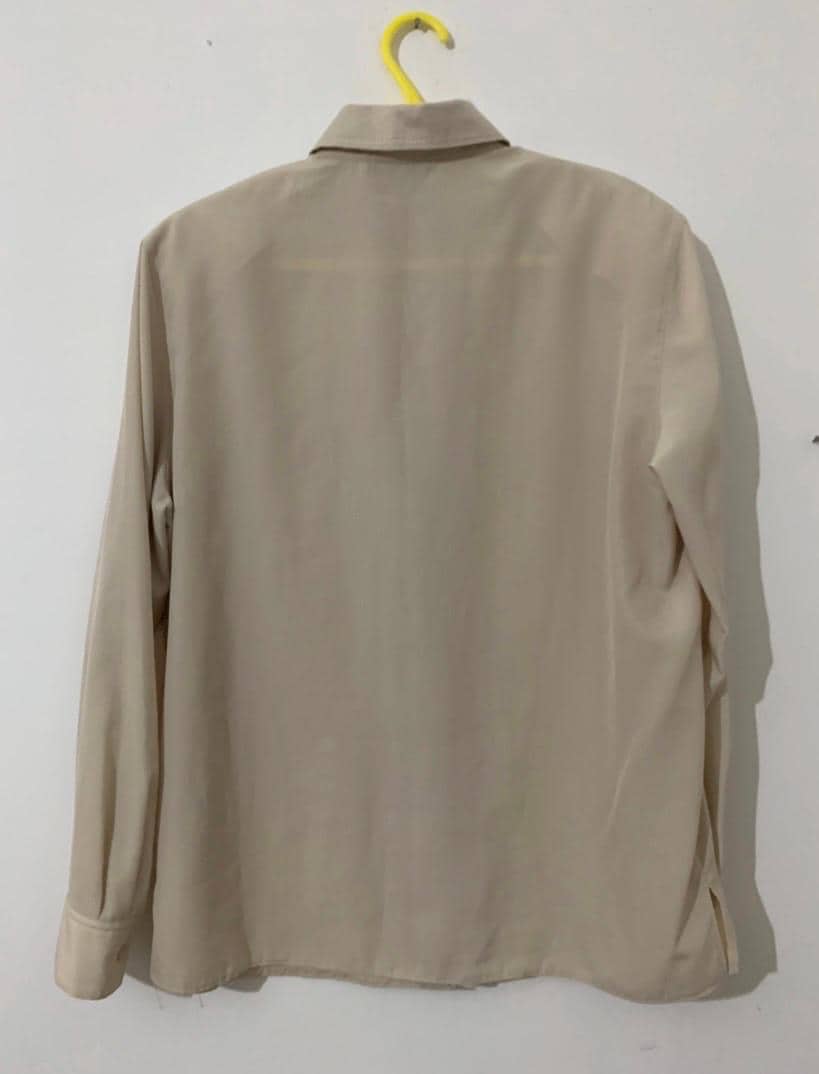 Vintage 1980s Erfo Beige Oversized Blouse – Minimalist Button Up Shirt