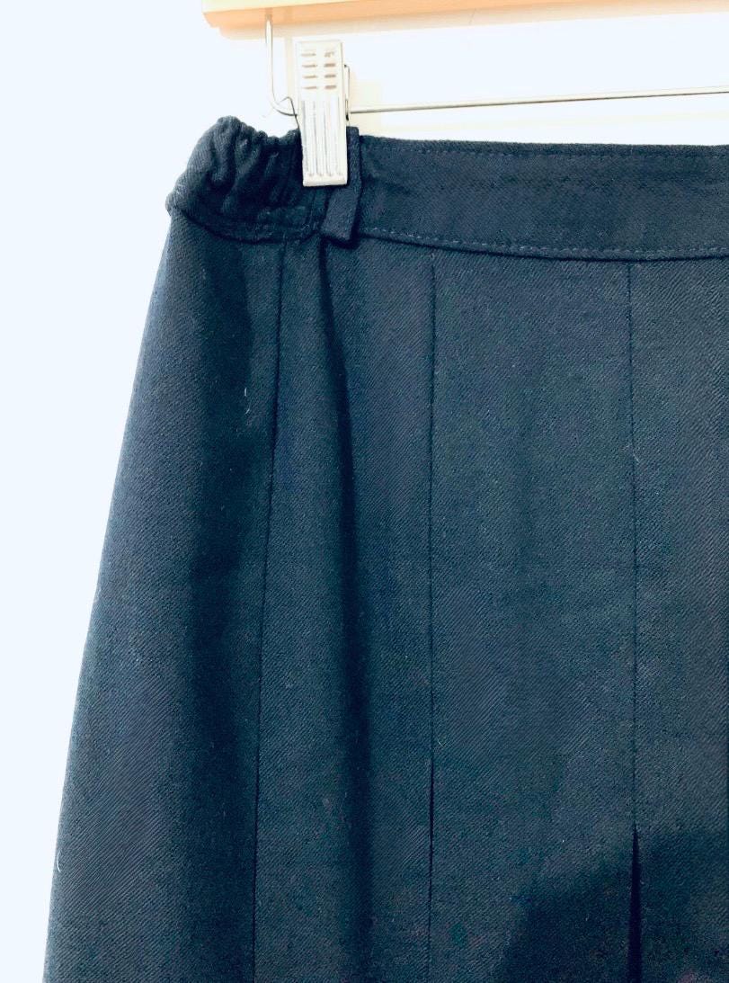 Vintage Navy Wool Pleated Midi Skirt, Straven A-Line, Dark Academia Style (UK 12)