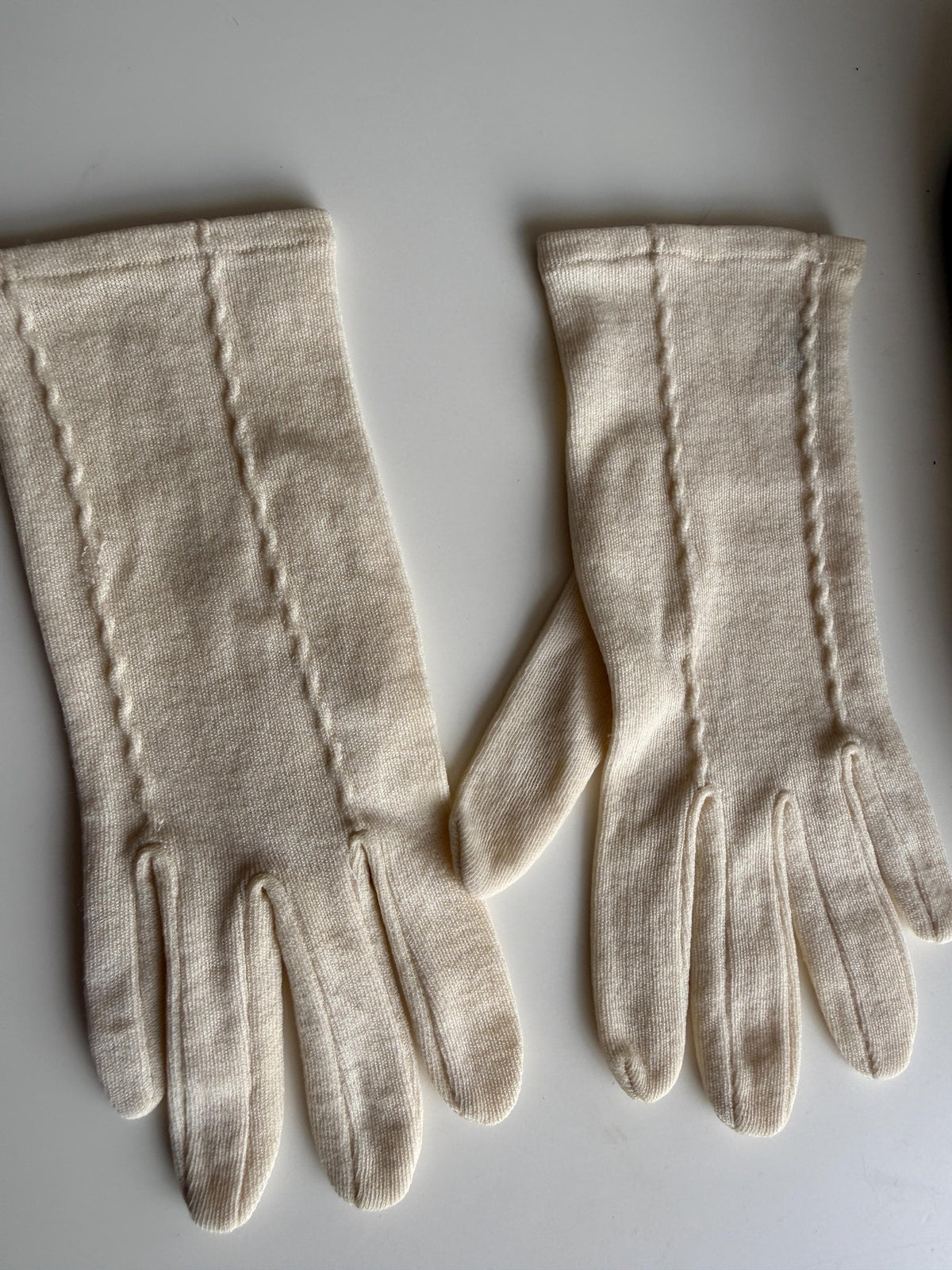 Vintage Cream Fabric Gloves with Decorative Stitching XS Extra Small
