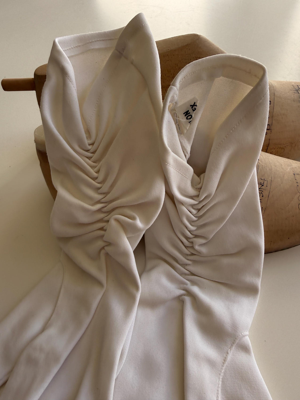Vintage Ivory Fabric Gloves with Gathered Wrist Detail