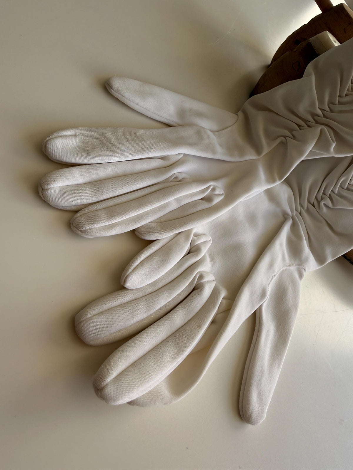 Vintage Ivory Fabric Gloves with Gathered Wrist Detail