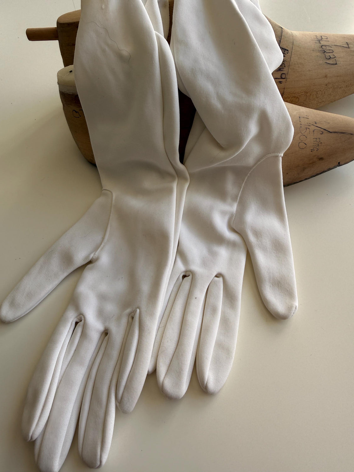 Vintage Ivory Fabric Gloves with Gathered Wrist Detail