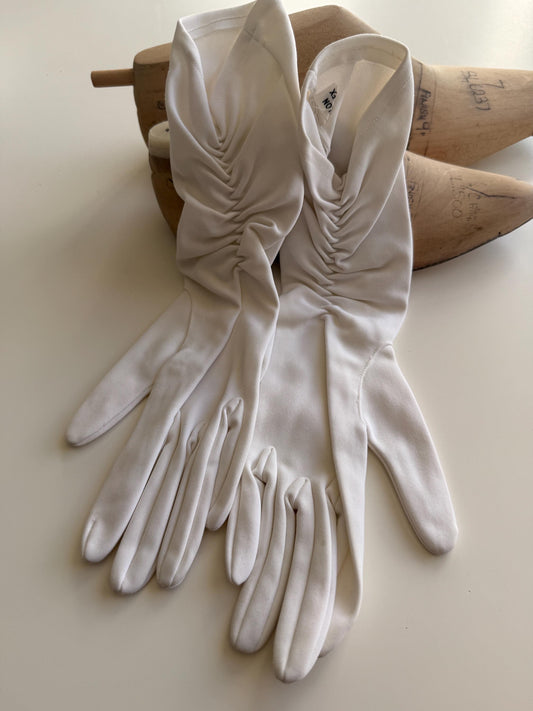 Vintage Ivory Fabric Gloves with Gathered Wrist Detail