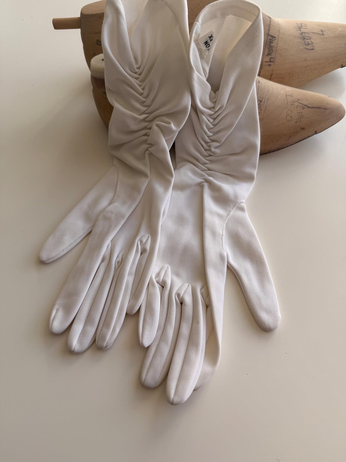 Vintage Ivory Fabric Gloves with Gathered Wrist Detail