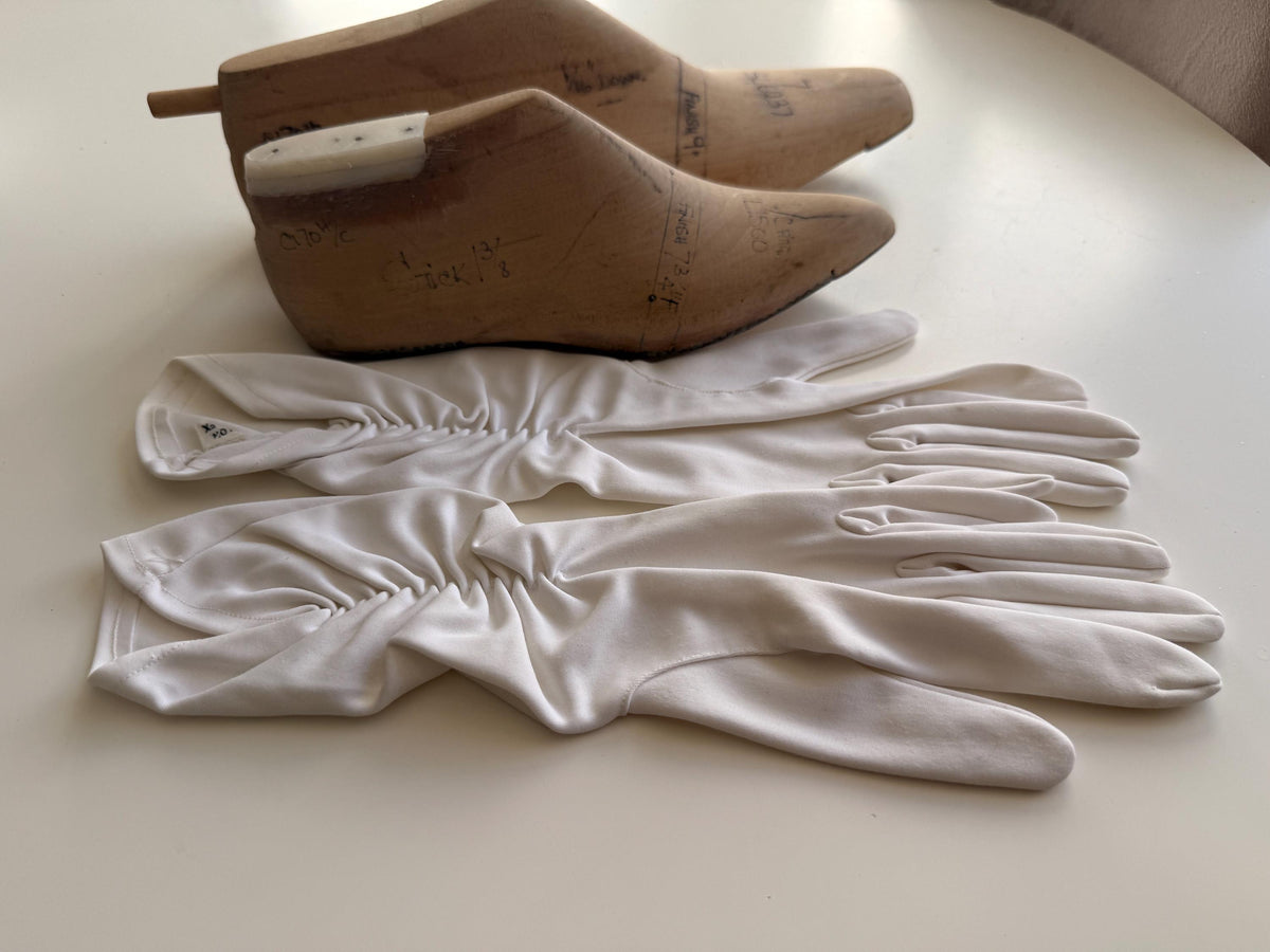 Vintage Ivory Fabric Gloves with Gathered Wrist Detail