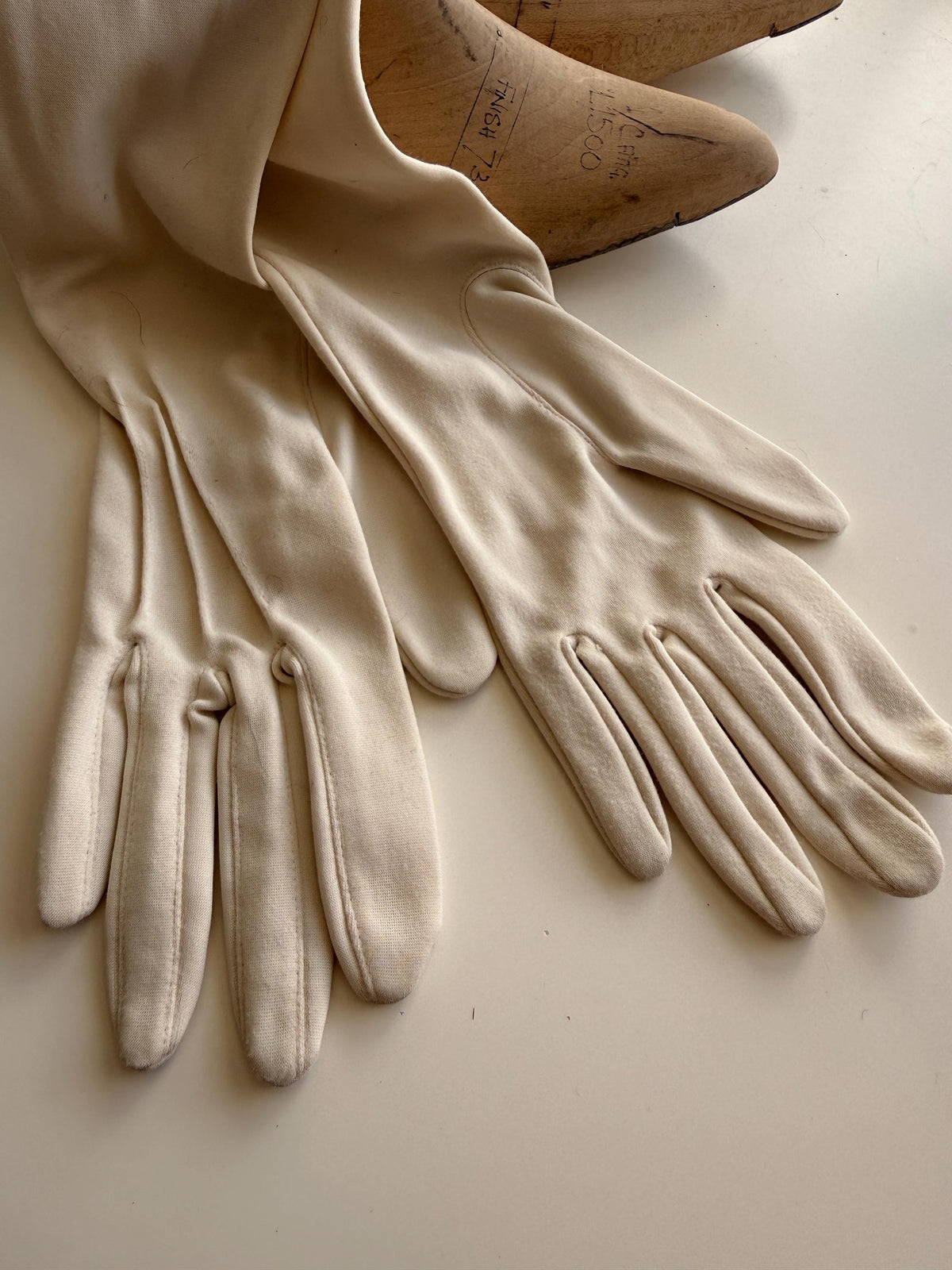Vintage Long Cream Fabric Gloves for Evening and Bridal Wear