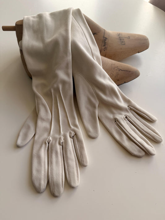 Vintage Long Cream Fabric Gloves for Evening and Bridal Wear