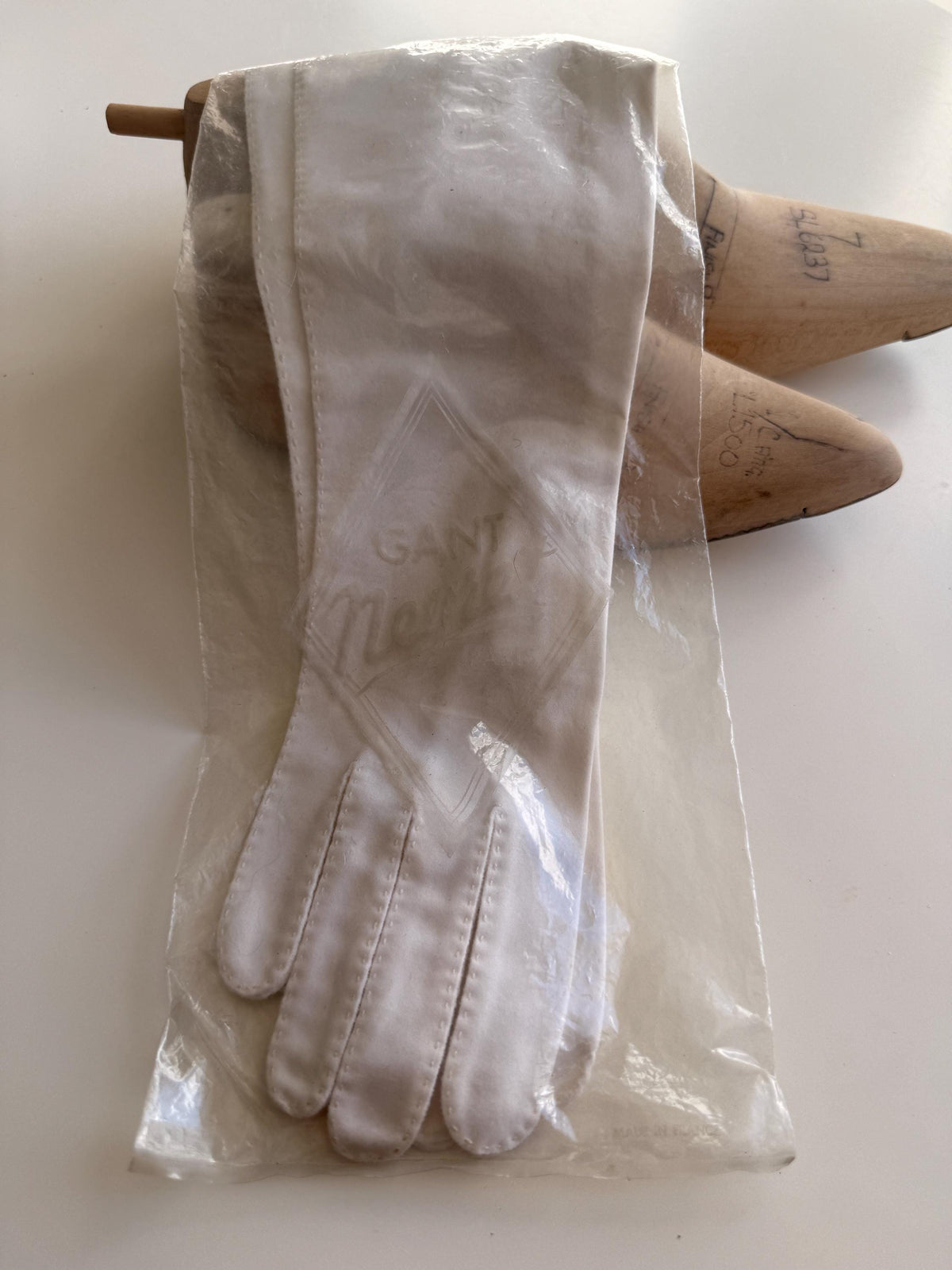 Vintage White Long Gloves with Stitched Edging and Neyret Packaging