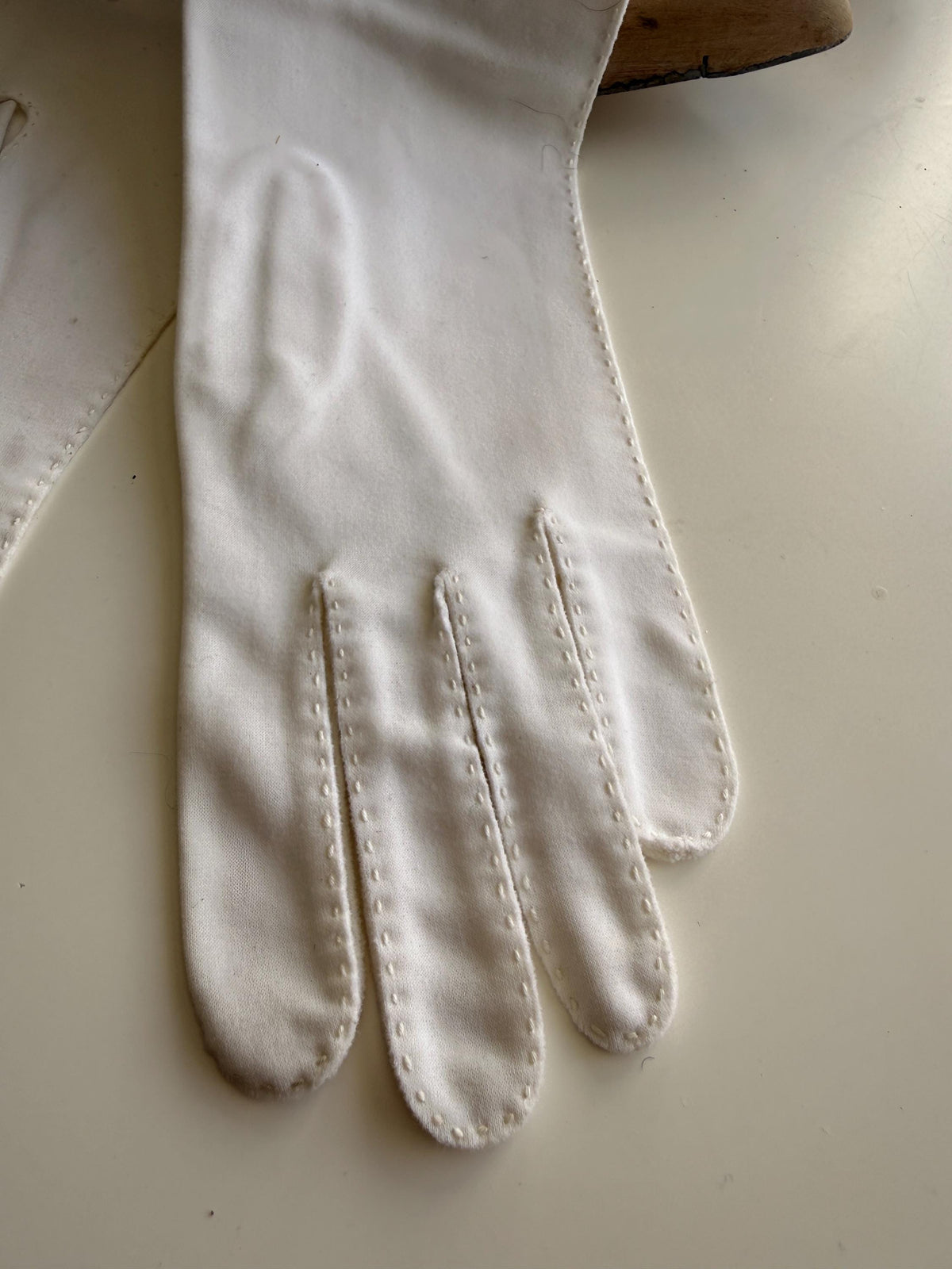 Vintage White Long Gloves with Stitched Edging and Neyret Packaging