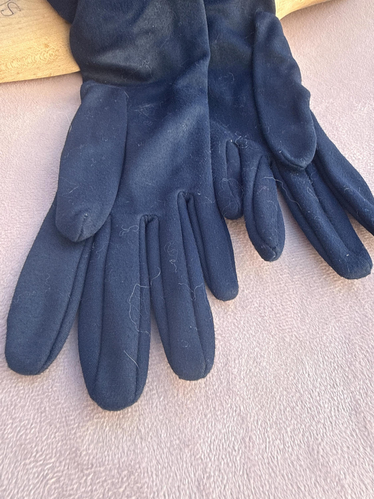 Vintage Navy Blue Ruched Fabric Gloves – Gathered Cuffs, Mid Length Evening Accessories
