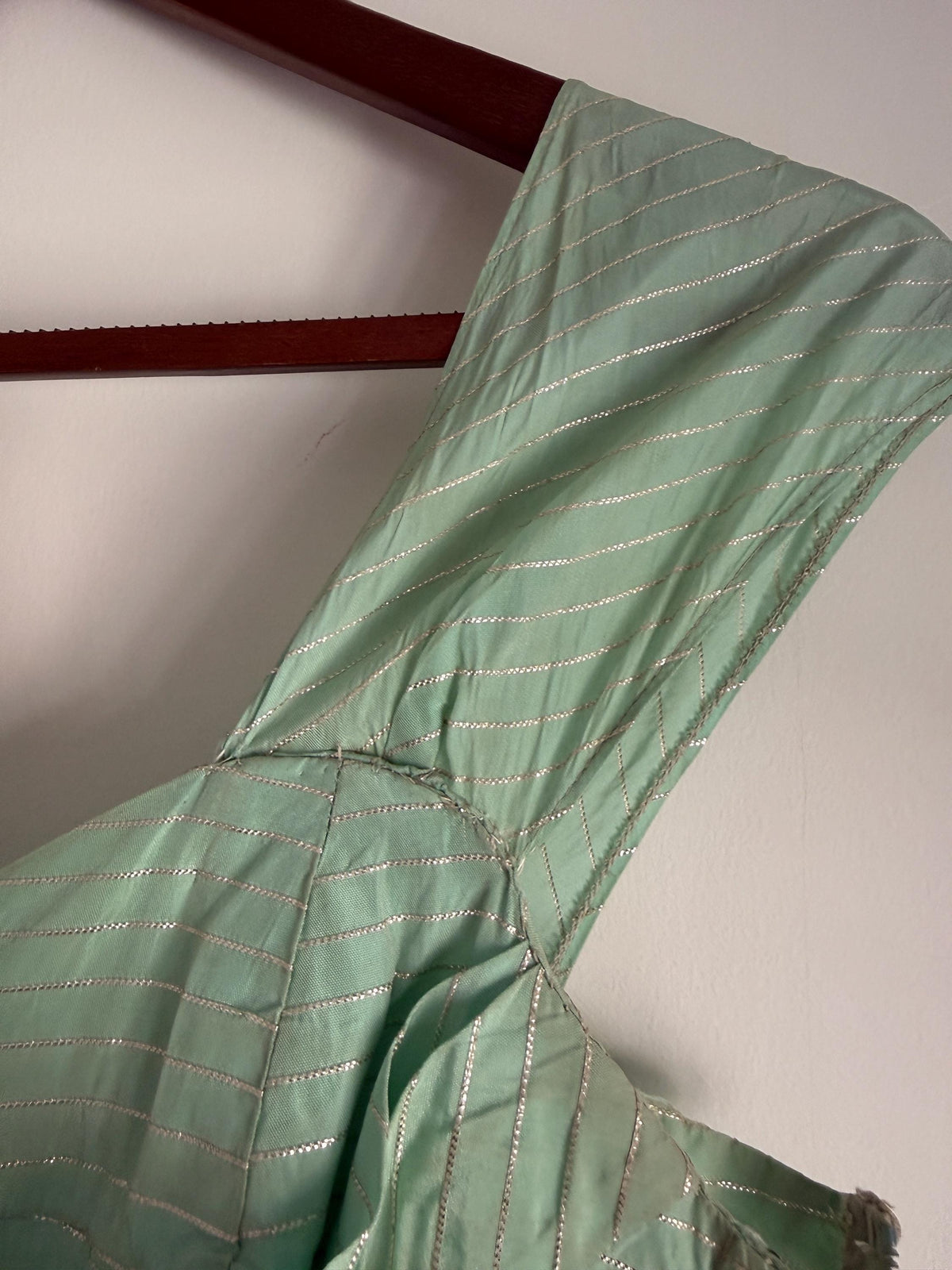 Vintage Robert Dorland for Bourne & Hollingsworth Evening Dress – Peppermint Green, Silver Stripes, Full Tiered Skirt