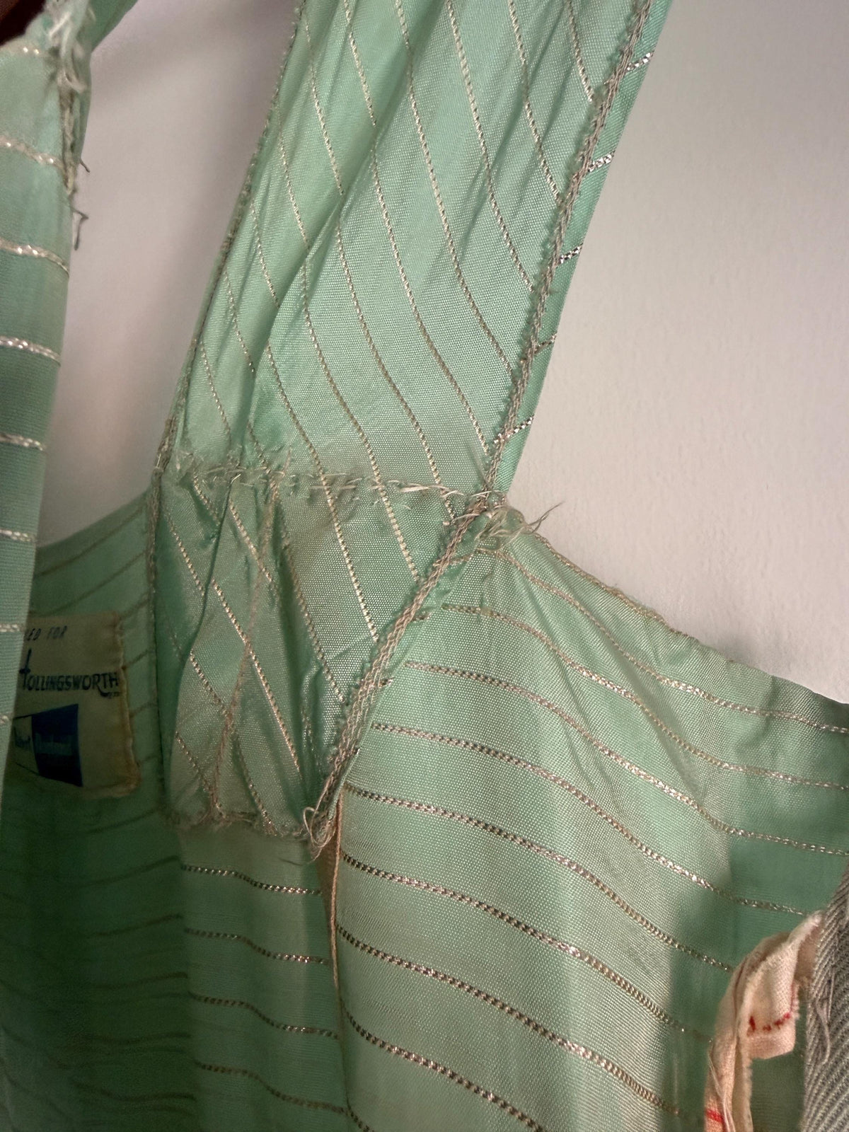 Vintage Robert Dorland for Bourne & Hollingsworth Evening Dress – Peppermint Green, Silver Stripes, Full Tiered Skirt