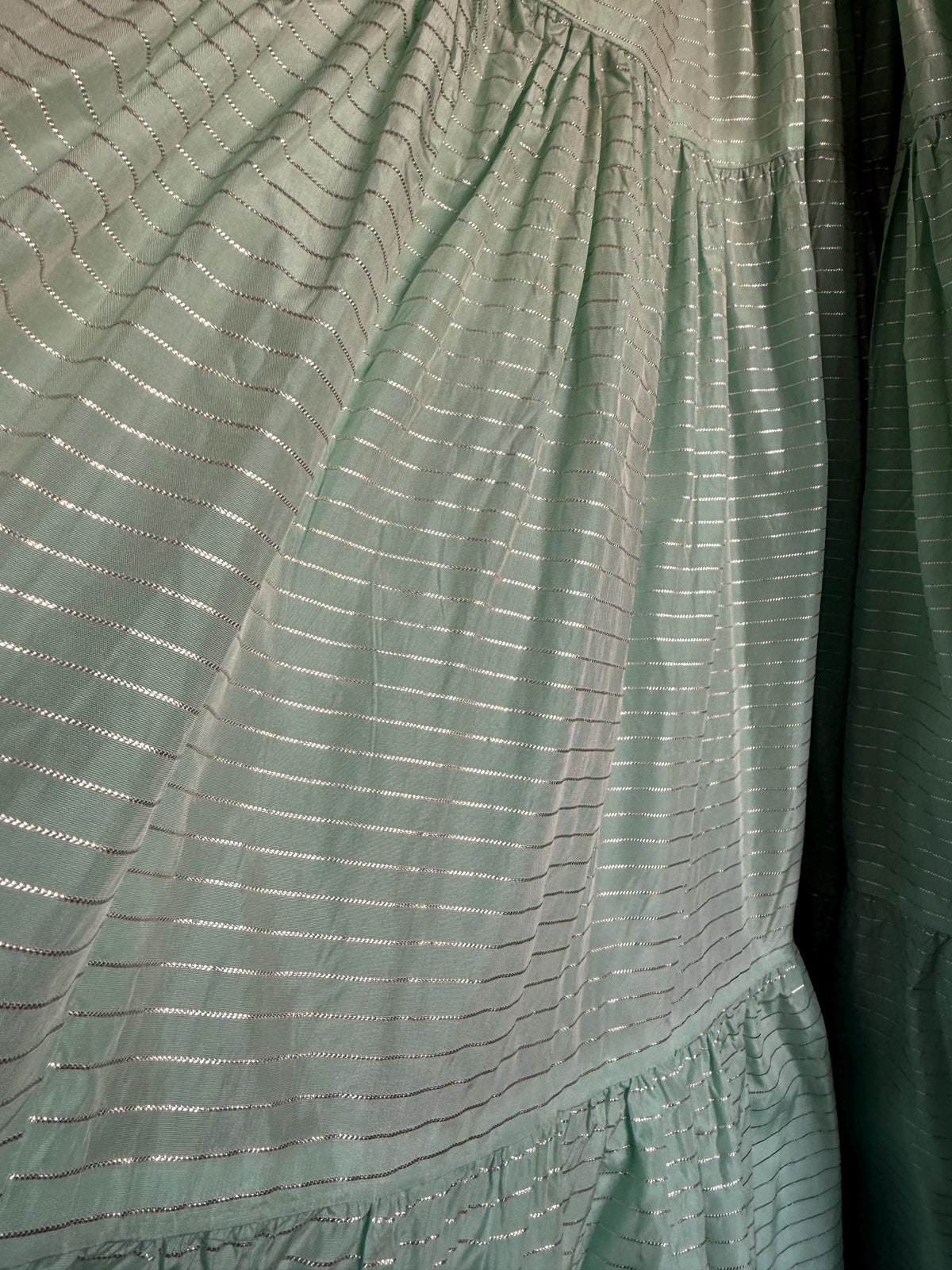 Vintage Robert Dorland for Bourne & Hollingsworth Evening Dress – Peppermint Green, Silver Stripes, Full Tiered Skirt