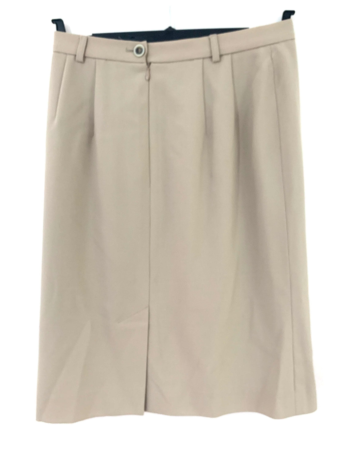 1980s Jaeger Wool Skirt: Beige Tailored Knee Length (British Vintage)