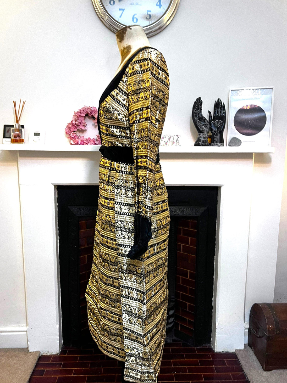 Jean Varon John Bates 1960s Brocade Tunic Dress & Velvet Trousers Set (UK 6-8)