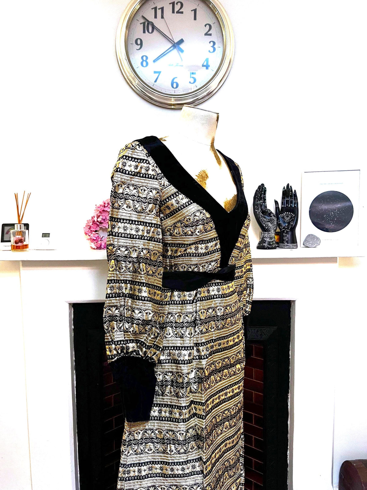 Jean Varon John Bates 1960s Brocade Tunic Dress & Velvet Trousers Set (UK 6-8)