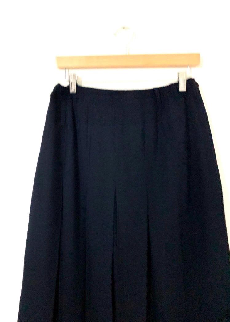 Vintage Navy Wool Pleated Midi Skirt, Straven A-Line, Dark Academia Style (UK 12)