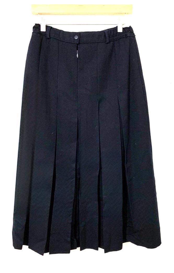 Vintage Navy Wool Pleated Midi Skirt, Straven A-Line, Dark Academia Style (UK 12)