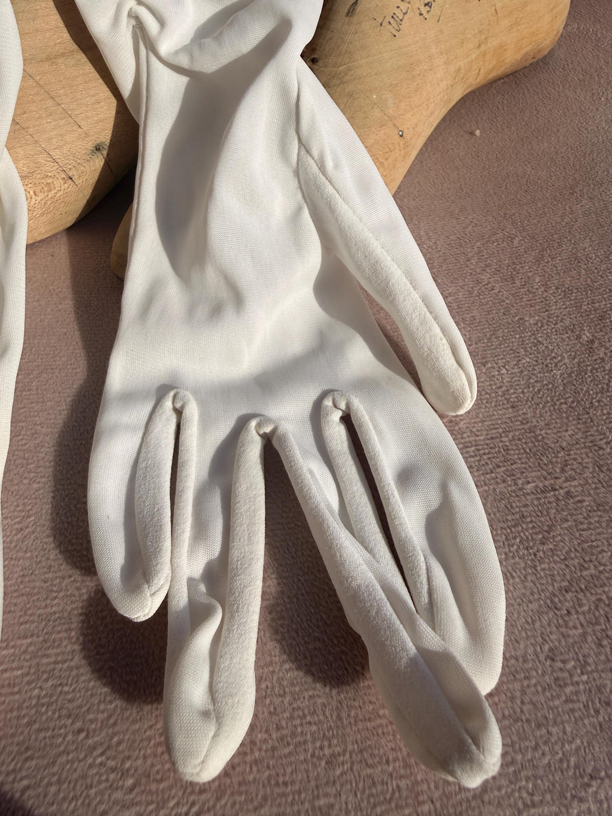 Vintage White Long Ruched Fabric Gloves – Gathered Cuffs, Bridal Evening Accessories