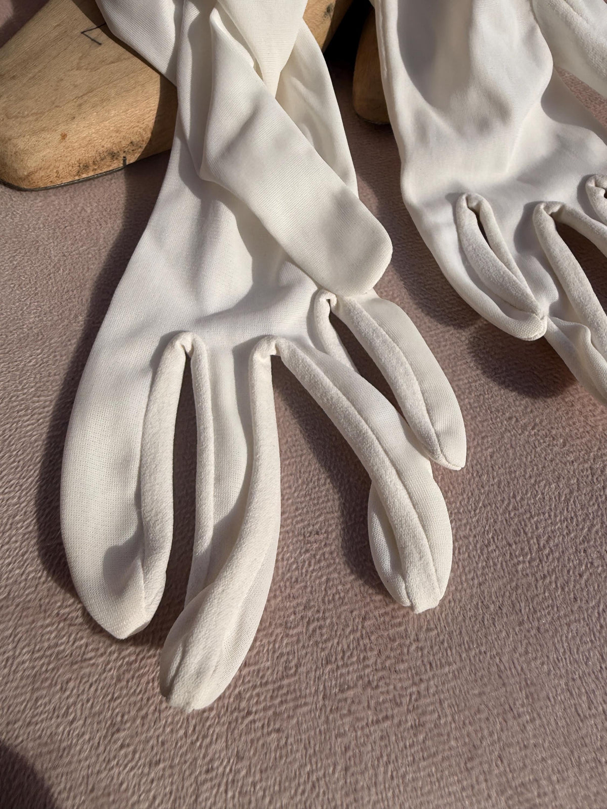 Vintage White Long Ruched Fabric Gloves – Gathered Cuffs, Bridal Evening Accessories