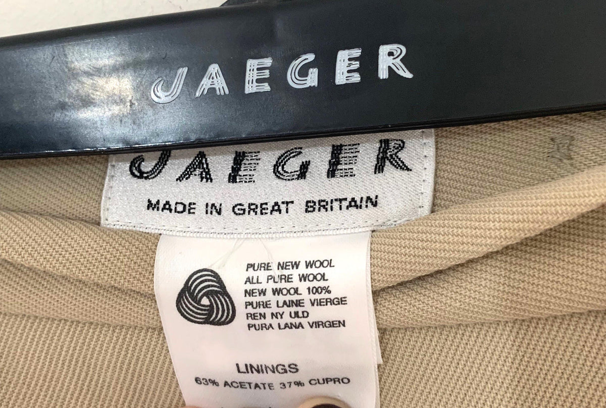 1980s Jaeger Wool Skirt: Beige Tailored Knee Length (British Vintage)