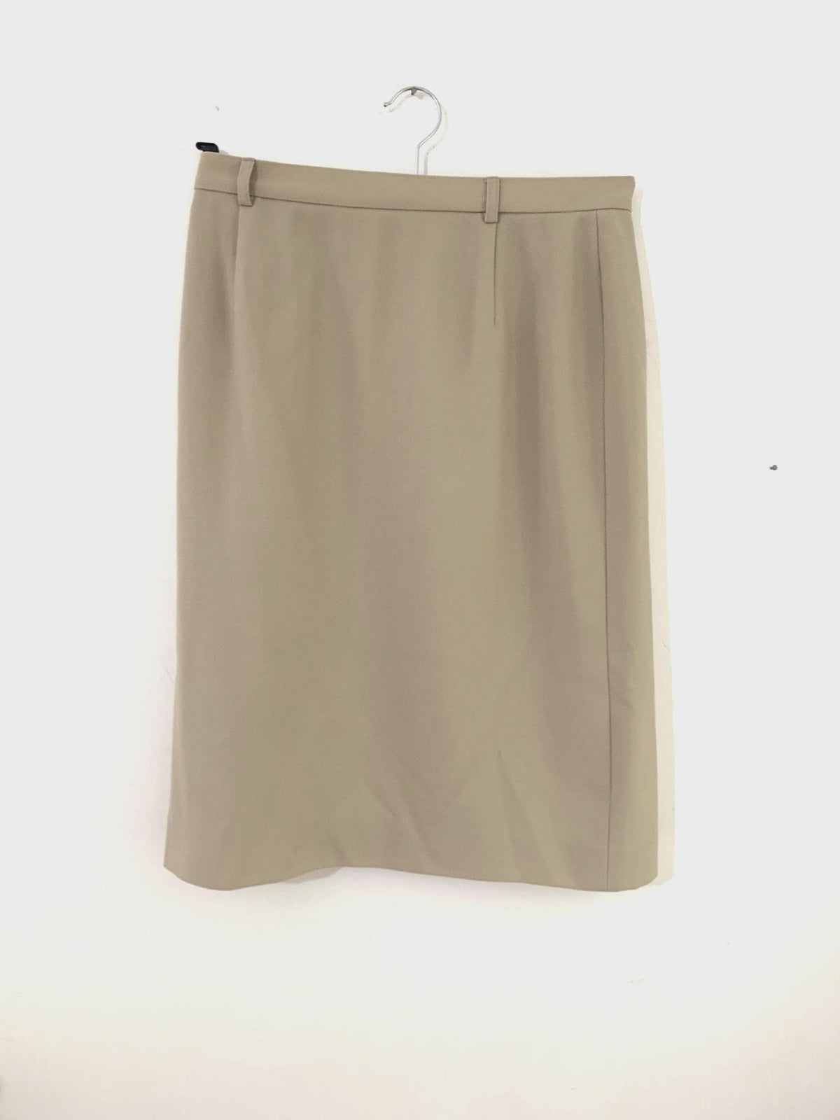 1980s Jaeger Wool Skirt: Beige Tailored Knee Length (British Vintage)