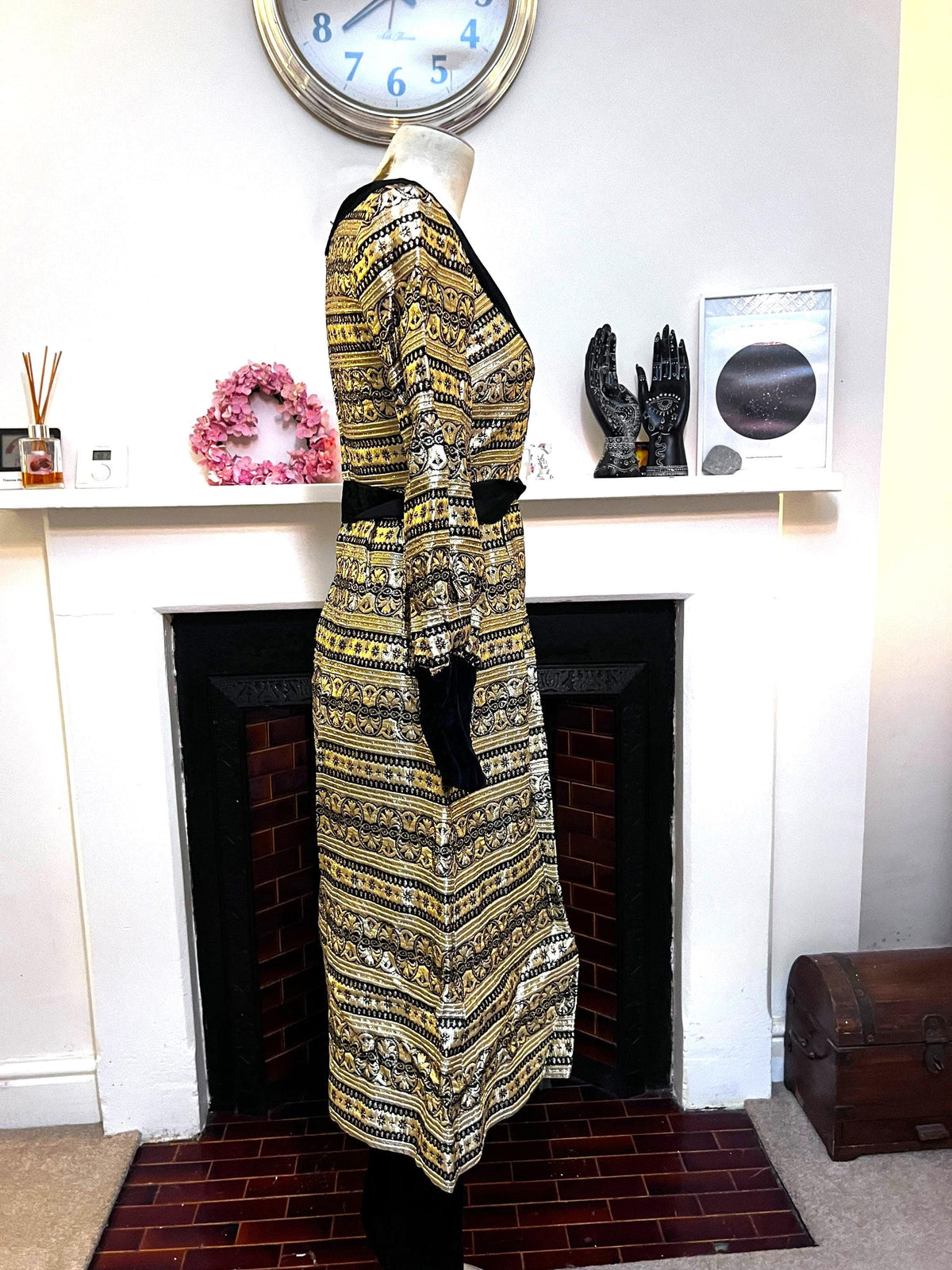 Jean Varon John Bates 1960s Brocade Tunic Dress & Velvet Trousers Set (UK 6-8)