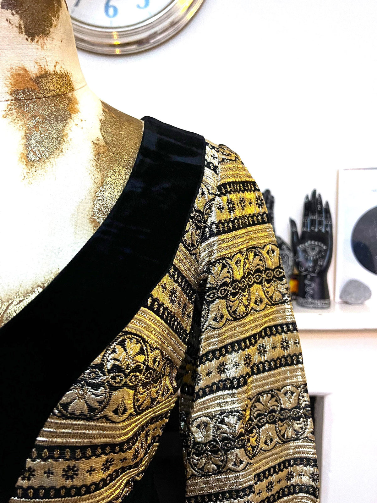 Jean Varon John Bates 1960s Brocade Tunic Dress & Velvet Trousers Set (UK 6-8)