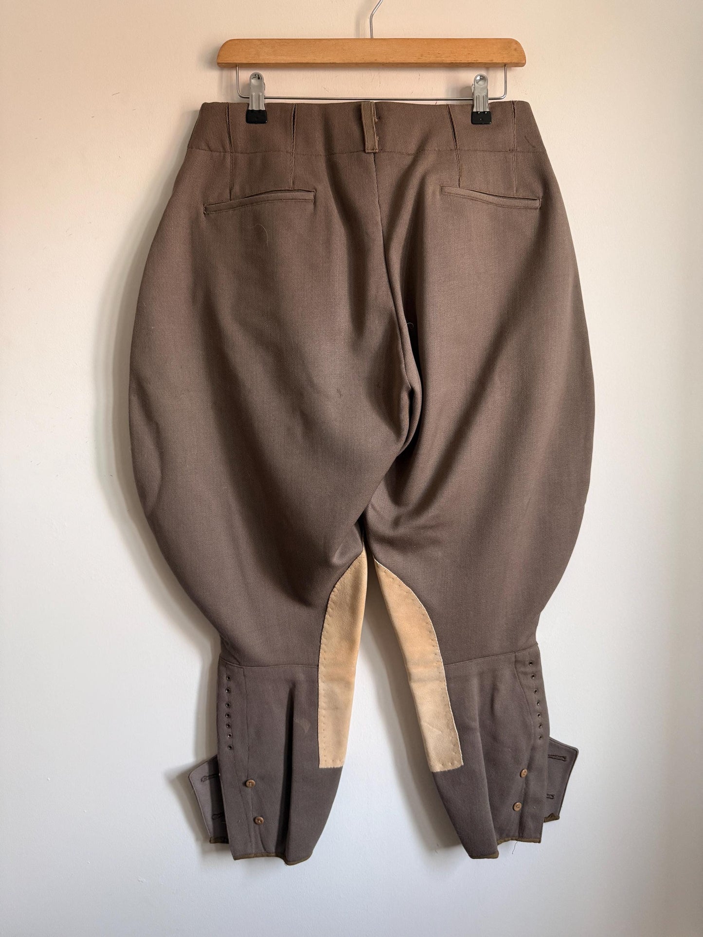 1920s 1930s Vintage Riding Breeches Brown Wool Equestrian Jodhpurs Leather Knee Patches
