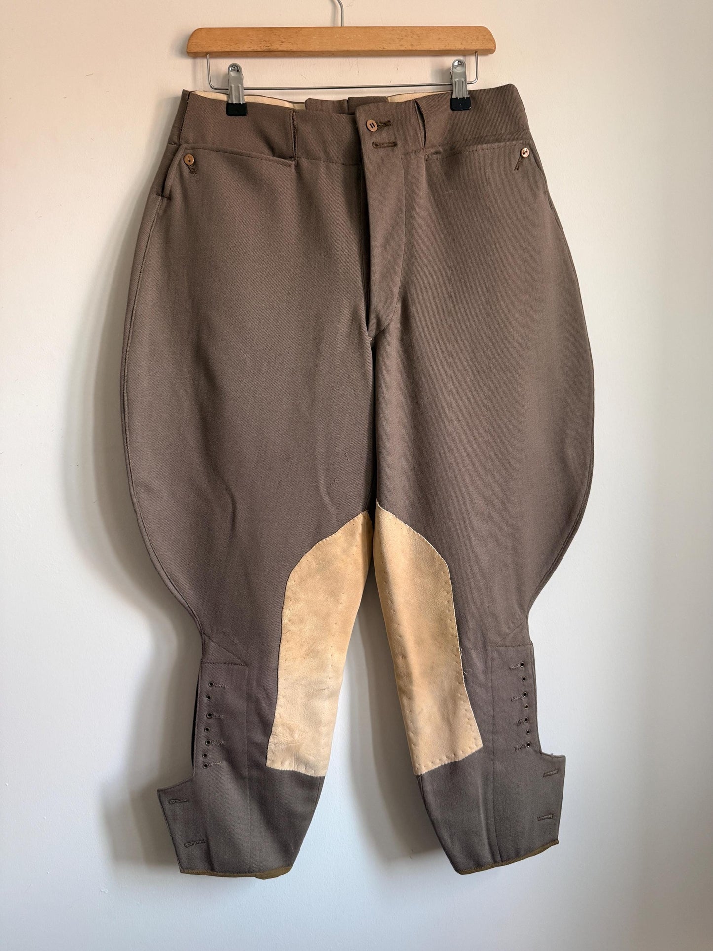 1920s 1930s Vintage Riding Breeches Brown Wool Equestrian Jodhpurs Leather Knee Patches