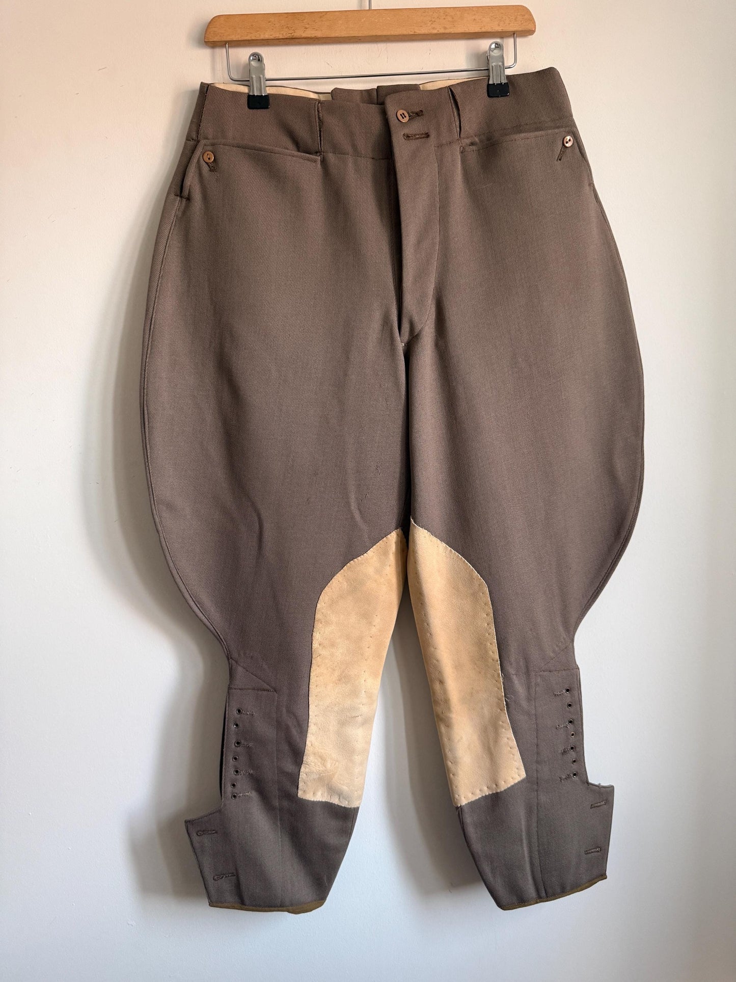 1920s 1930s Vintage Riding Breeches Brown Wool Equestrian Jodhpurs Leather Knee Patches