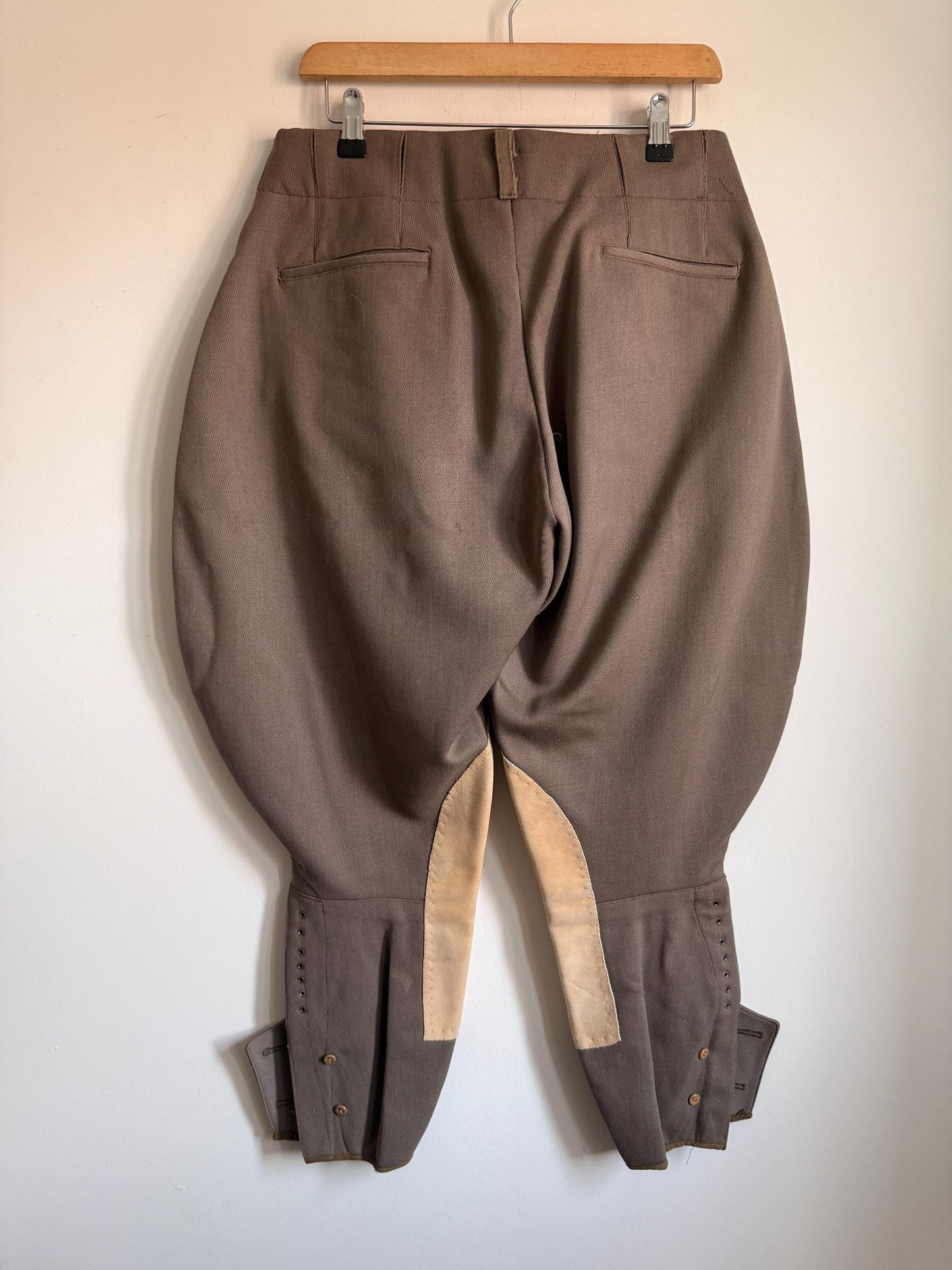 1920s 1930s Vintage Riding Breeches Brown Wool Equestrian Jodhpurs Leather Knee Patches