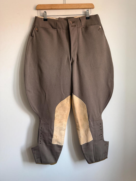 1920s 1930s Vintage Riding Breeches Brown Wool Equestrian Jodhpurs Leather Knee Patches