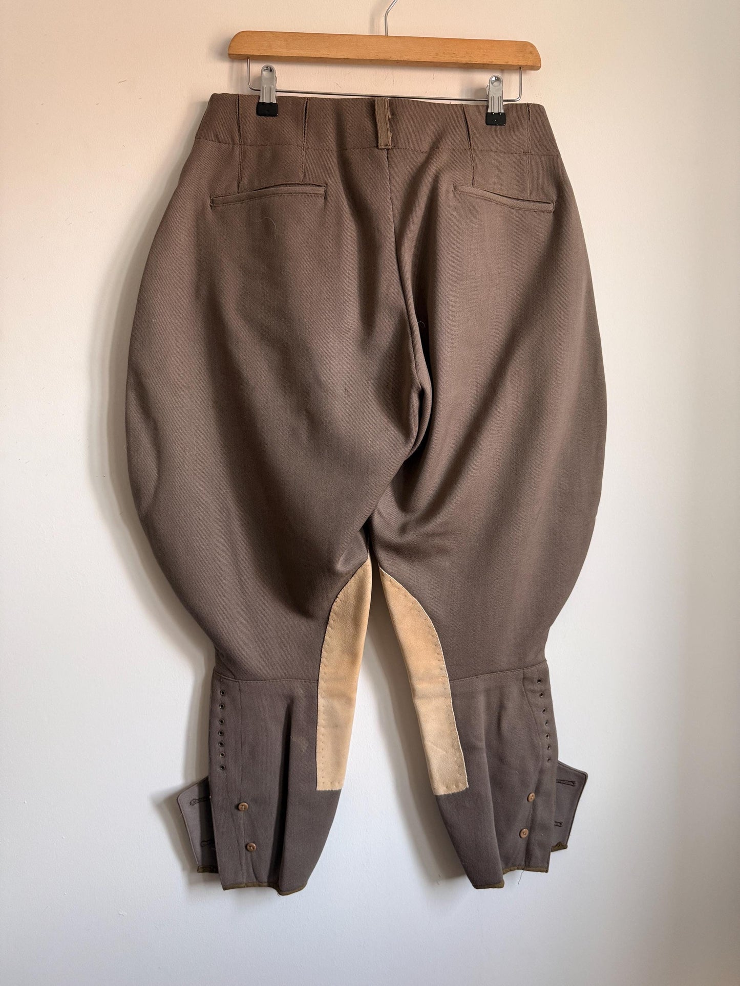1920s 1930s Vintage Riding Breeches Brown Wool Equestrian Jodhpurs Leather Knee Patches