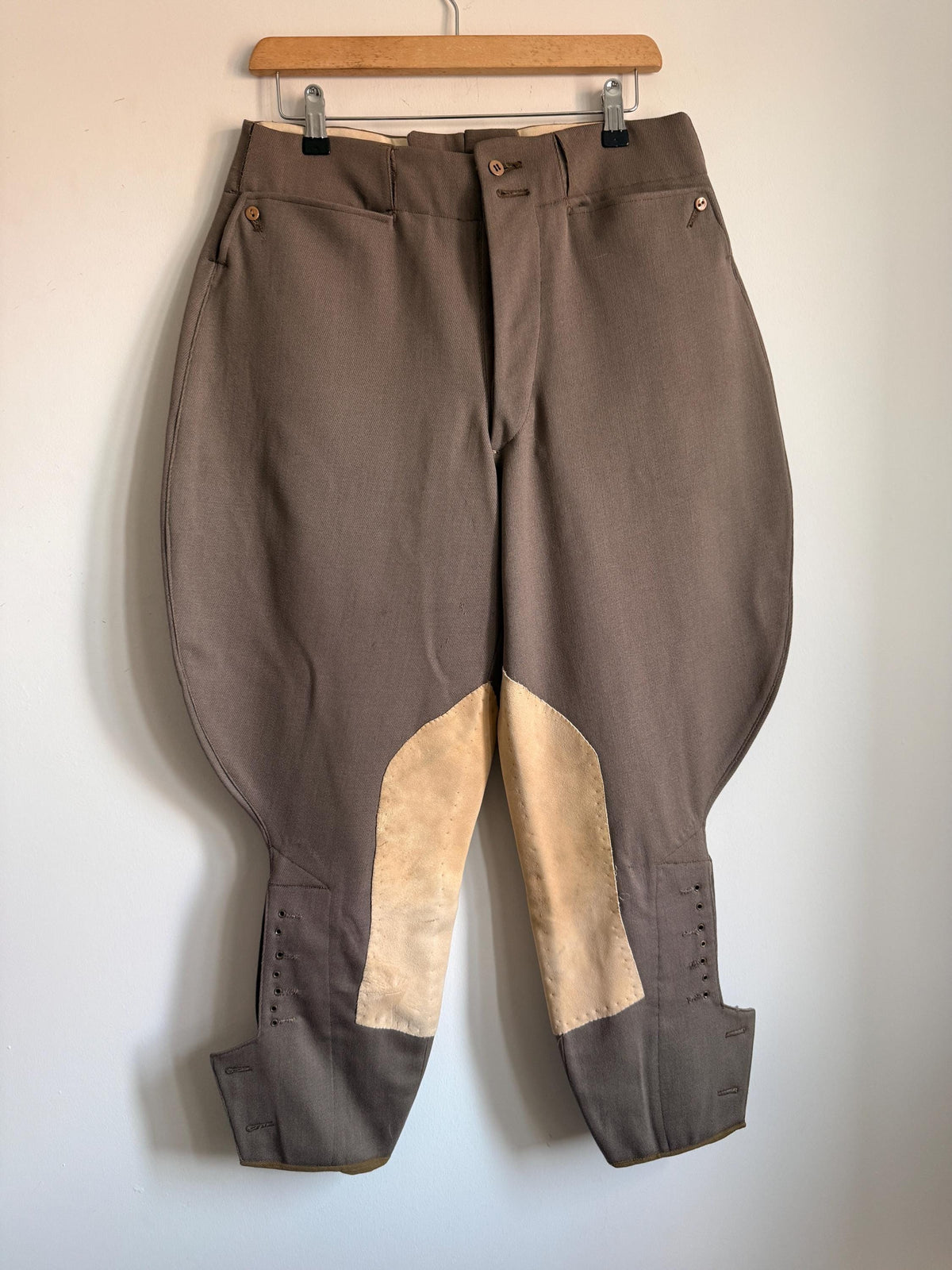 1920s 1930s Vintage Riding Breeches Brown Wool Equestrian Jodhpurs Leather Knee Patches