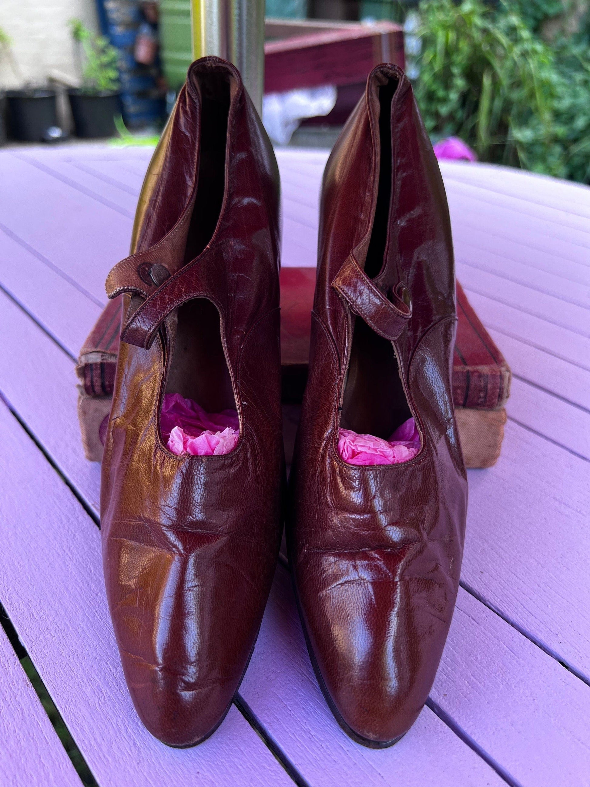 1920s Vintage Brown Leather Shoes Brown Suede UK3 - Vintage Court Shoe - Vintage Shoes, 20s Vintage Footwear, vintage shoes, brown leather