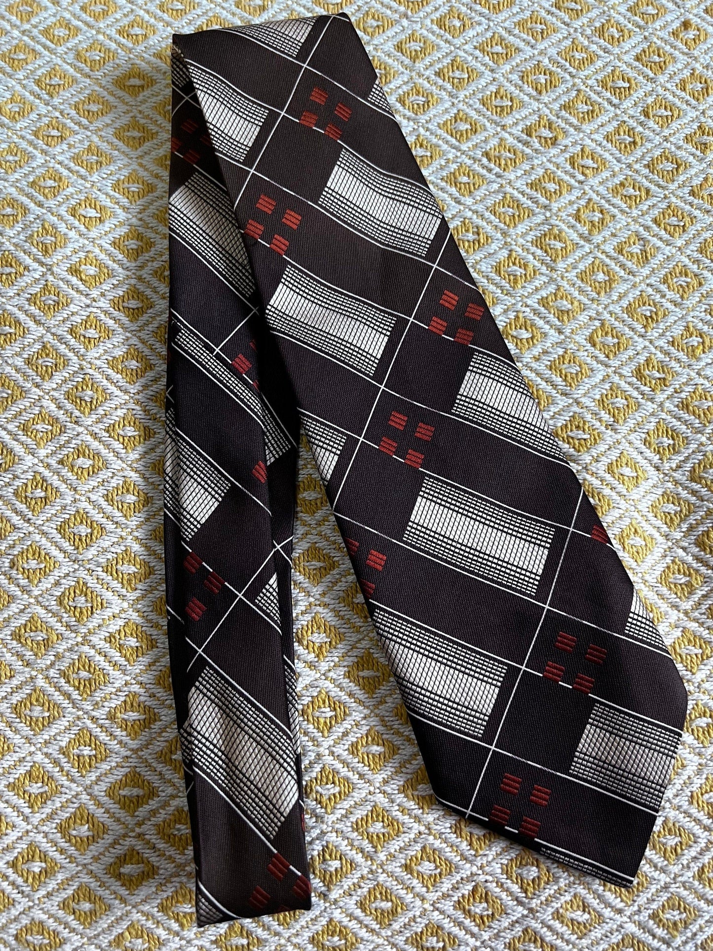 1930s 1940s Mens Necktie Tie, brown orange  check tie, Vintage Tie, Vintage Necktie, 30s 40s Tie, vintage neckwear