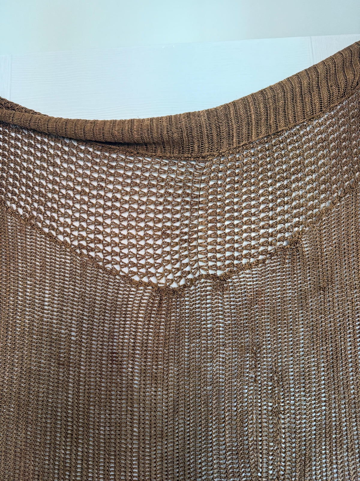 Vintage 1930s Bronze Crochet Piano Shawl 40 x 65 Inch Floral Rose Fringe Art Deco Evening Wrap