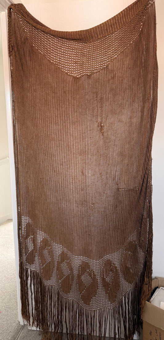 Vintage 1930s Bronze Crochet Piano Shawl 40 x 65 Inch Floral Rose Fringe Art Deco Evening Wrap